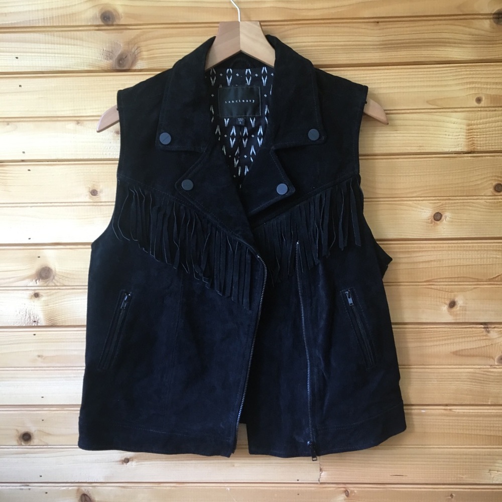 •Sanctuary• black suede fringe vest (EUC)